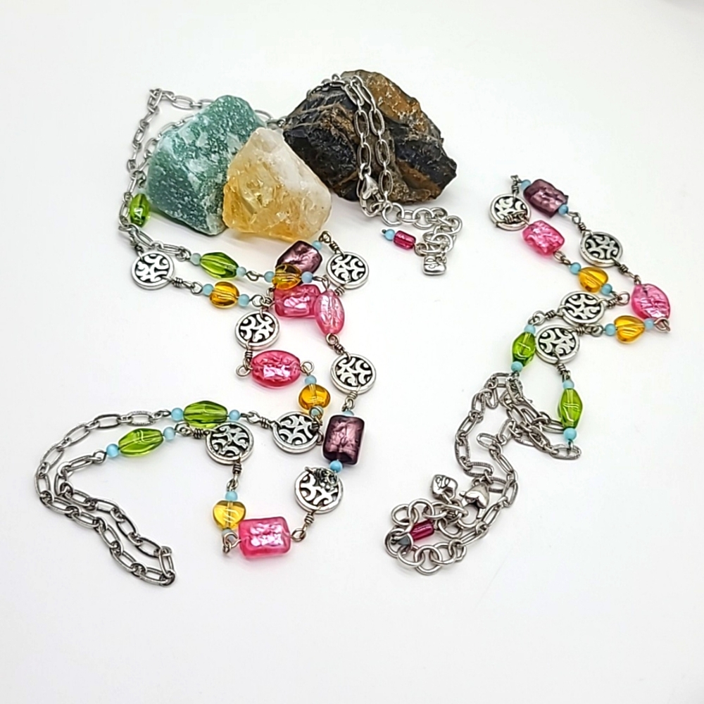Brighton "BARBADOS" Colorful Beads & Round Scroll Stations Necklaces Set of 2!!